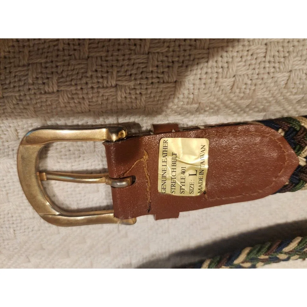 Elastic Canvas Belt Braided Brown Tan Green Blue Stretch Woven Men L- 43